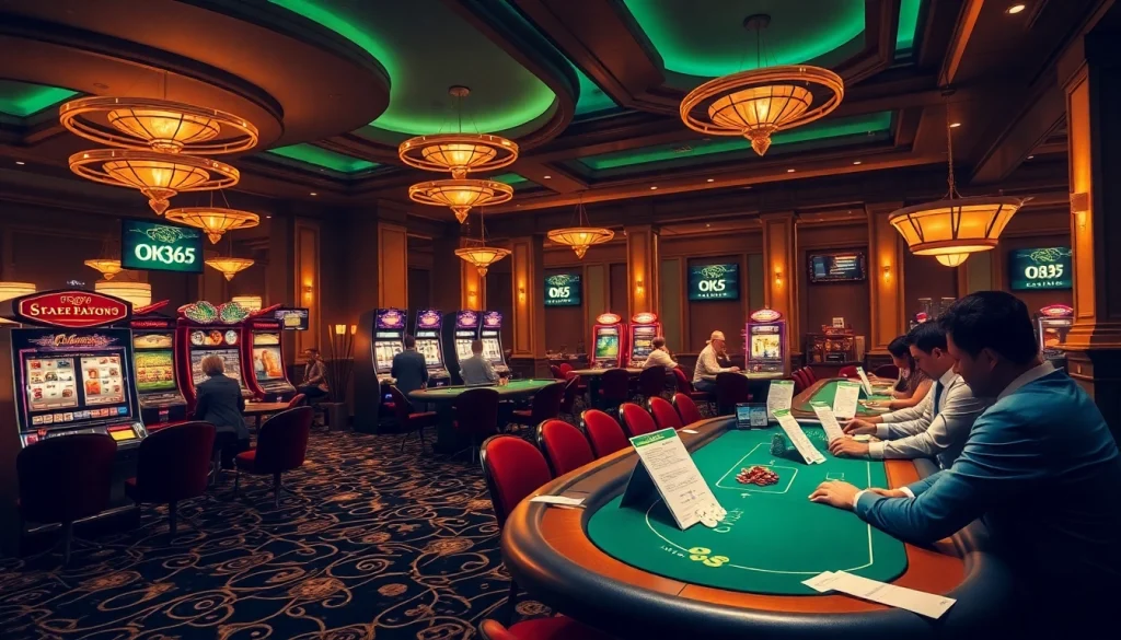 Players enjoying a thrilling experience at OK365's online casino, featuring engaging games and vibrant visuals.