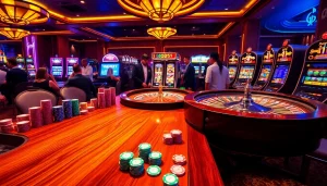 Experience high-stakes action at god55 with colorful poker chips and a spinning roulette wheel.