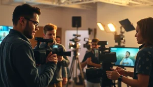 Showcasing a collaborative team for a Phoenix Video Production in a modern studio setting.