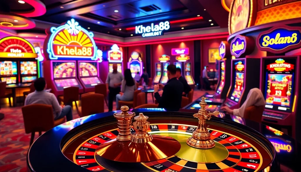 Khela88 casino interface showcasing exciting online gambling with roulette and slot machines.