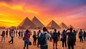 Visitors experiencing the ancient wonders of Egypt at the iconic Pyramids, showcased by https://emegypt.net.
