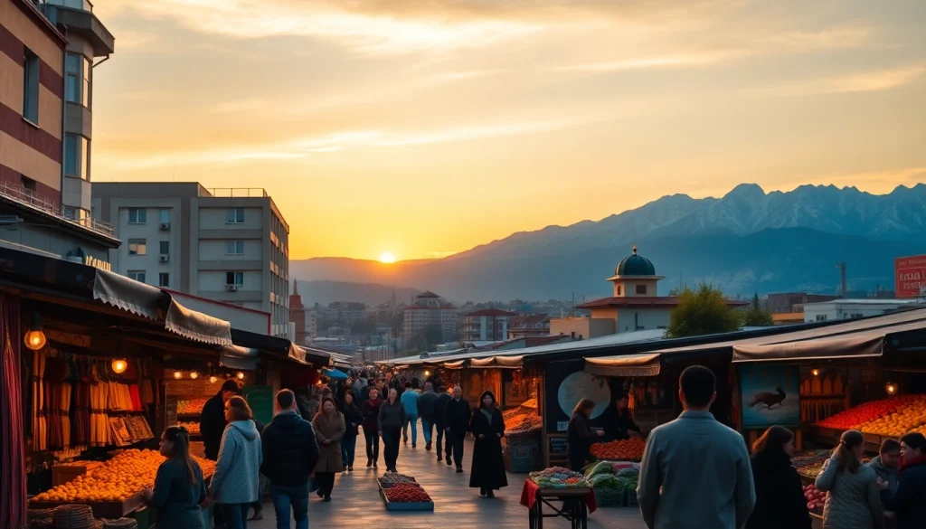 Experience the vibrant culture of Almaty through https://albmaftoh.com's captivating sunset cityscape image.