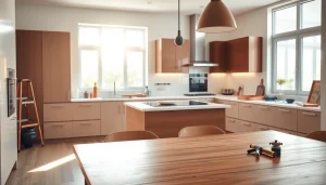 Showcasing a stunning home renovation featuring an open kitchen with modern design elements.