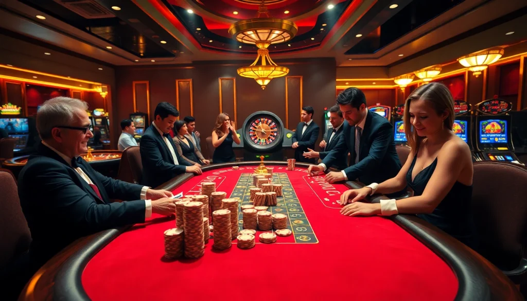 Experience the thrill of gambling at https://3king.cn.com/ with an elegant poker scene featuring players and luxurious decor.