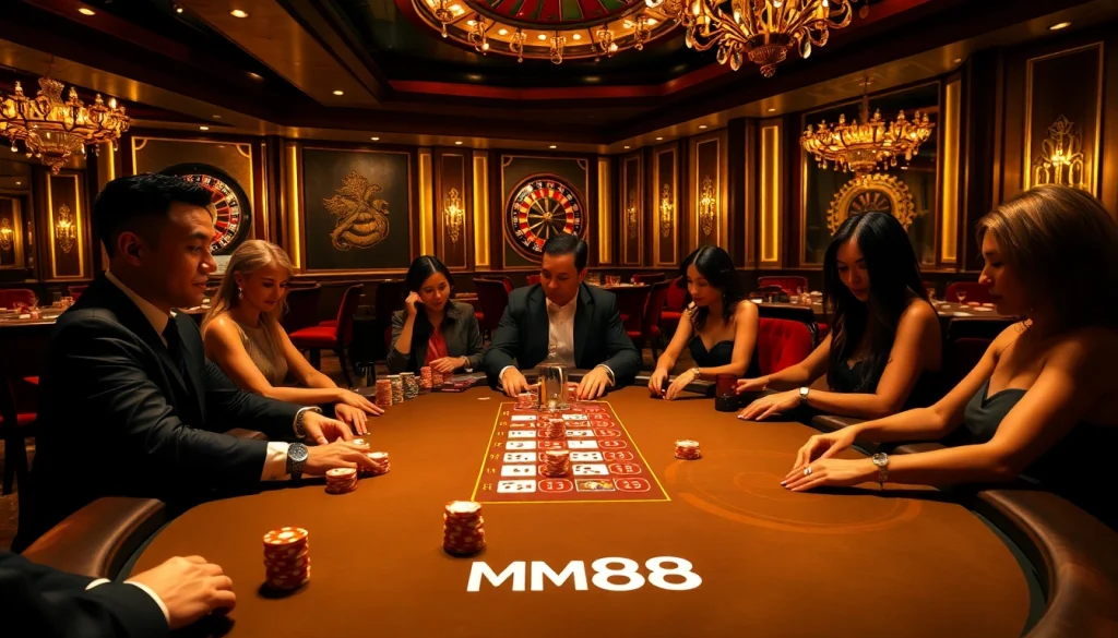 Experience the thrill of MM88 at a professional poker table in a luxury casino setting.