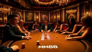 Experience the thrill of MM88 at a professional poker table in a luxury casino setting.