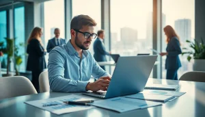 Entrepreneur engaging in Business activities in a modern office, emphasizing collaboration and productivity.