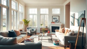 Home renovation project showcasing a beautifully remodeled living room with modern decor.