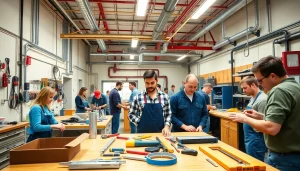 Students actively learning at trade schools in southern California with hands-on training tools.