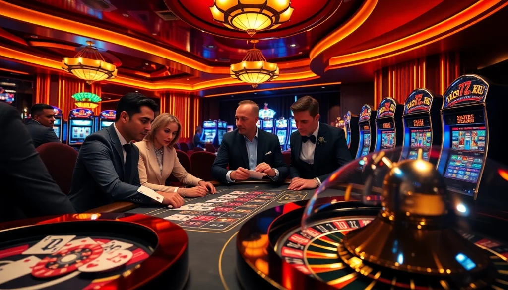 Engaging players enjoying classic games at 7C77 one casino with vibrant, thrilling atmosphere.