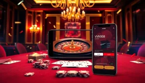 Experience the excitement at vn168 with vibrant casino tables and mobile gaming screens.
