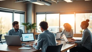 Professionals utilizing WPS办公软件 in a modern office setting to boost productivity.