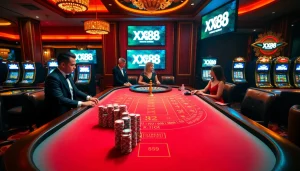 Engaging Baccarat gameplay at XX88 casino with vibrant cards and chips.