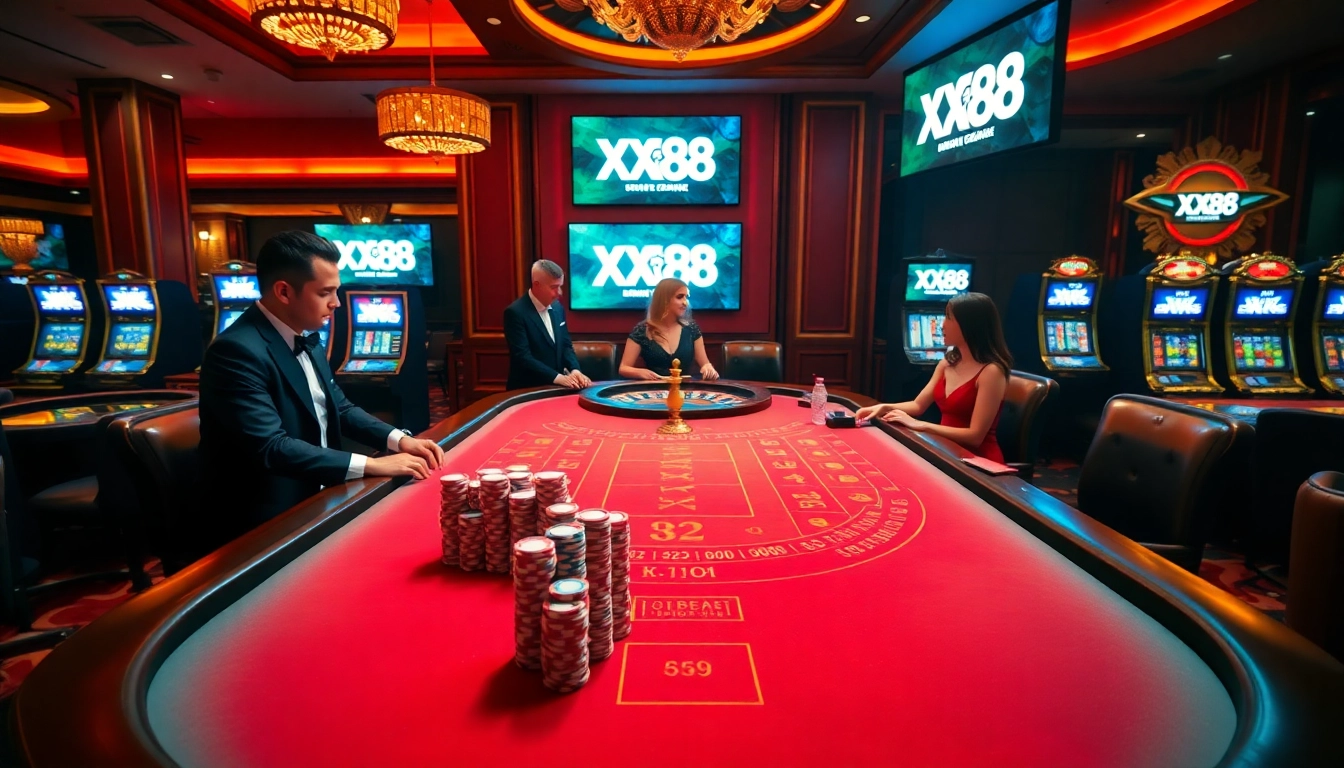 Engaging Baccarat gameplay at XX88 casino with vibrant cards and chips.