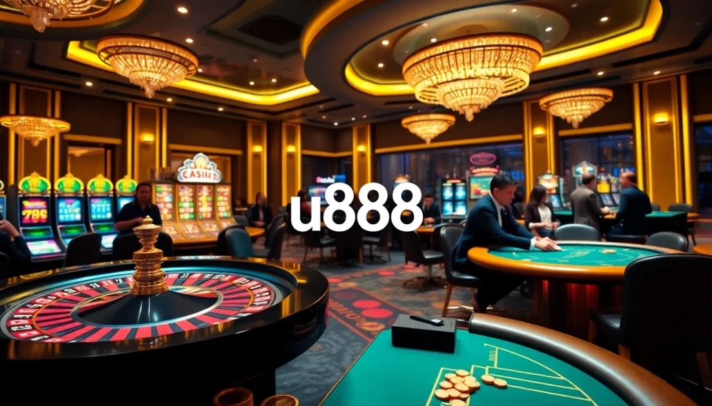 Experience the excitement of u888 with vibrant casino gaming elements and luxury decor.