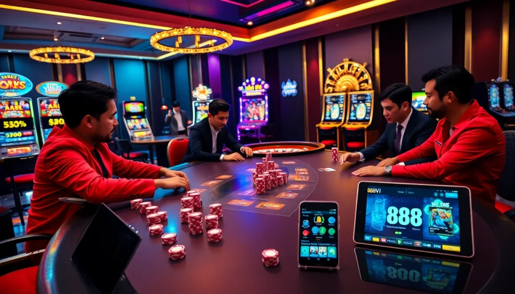 Exciting gameplay at Trang chủ 888VI with poker chips, roulette, and online betting interface.