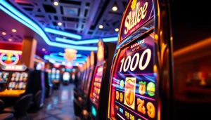 Slot deposit 1000 menarik perhatian pemain dengan mesin slot berwarna-warni dan suasana kasino yang energik.