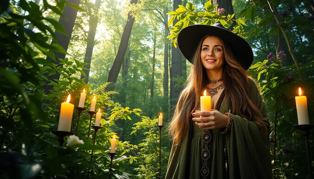Experience intuitive healing and witchcraft at https://julielynn.co in a mystical forest setting.