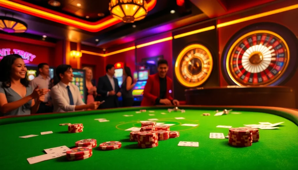 S8 players enjoying an exciting casino experience at a high-stakes table with vibrant poker chips.