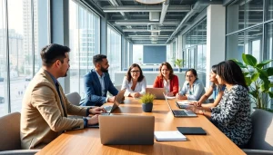 Engaged team discussing key Business strategies in a modern office setting.