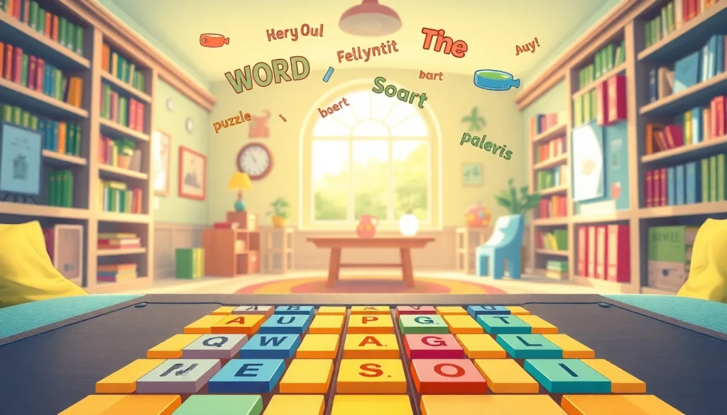 Engaging Word Soup game grid displaying colorful letters and words in a cozy setting.