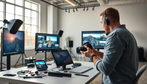 Enhance your photos with http://aiphotoenhancer.pro's powerful tools in a vibrant studio.