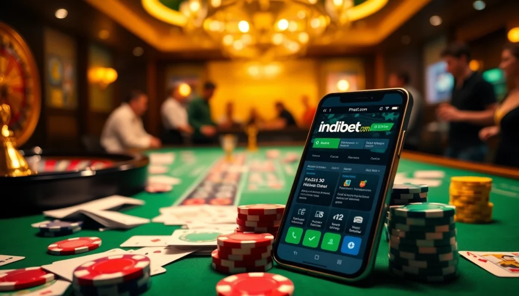 Enjoy seamless betting with the indibet.com app while surrounded by classic casino elements.