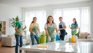 Engaging Cleaning service team efficiently tidying a bright, welcoming home.