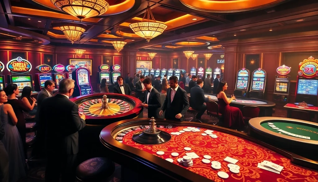 Gambling enthusiasts enjoying a luxurious win55 casino experience at a roulette table.