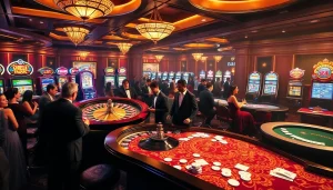 Gambling enthusiasts enjoying a luxurious win55 casino experience at a roulette table.