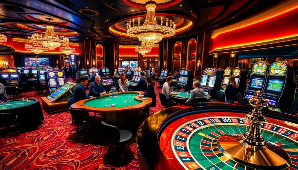 Exciting casino scene featuring luxury elements and gambling activities, highlighting okbay.