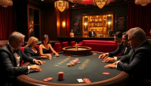 Engaging poker scene with vibrant chips and roulette wheel at Tha bet casino.