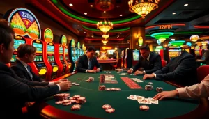 Experience the thrill of 32WIN with intense casino gameplay at a vibrant poker table.