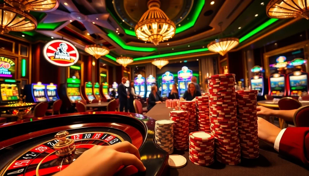 Exciting casino atmosphere with poker chips and a roulette wheel exemplifying the thrill of 7m betting.