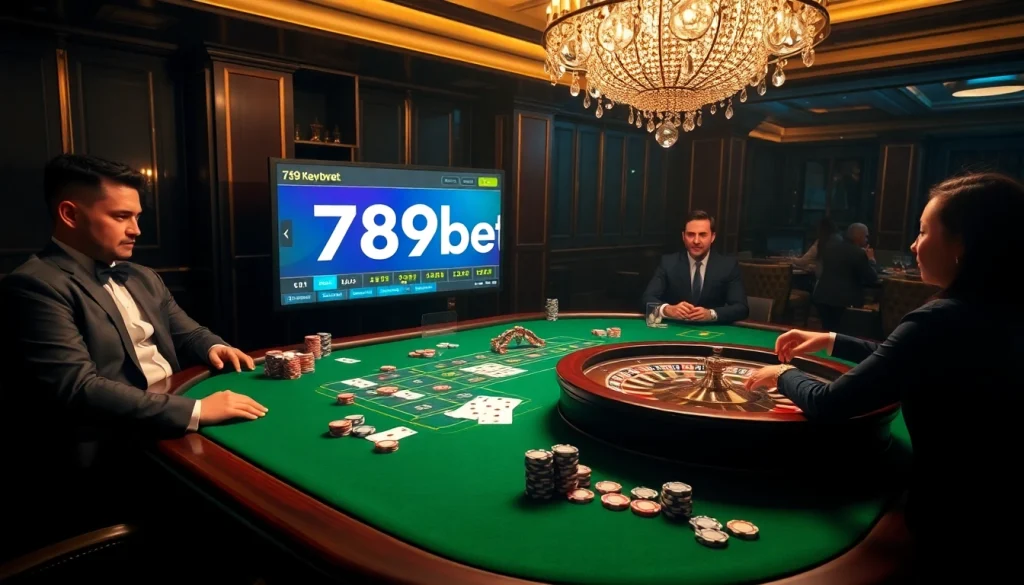 Exciting gambling scene with vibrant atmosphere, showcasing link 789bet for online betting.