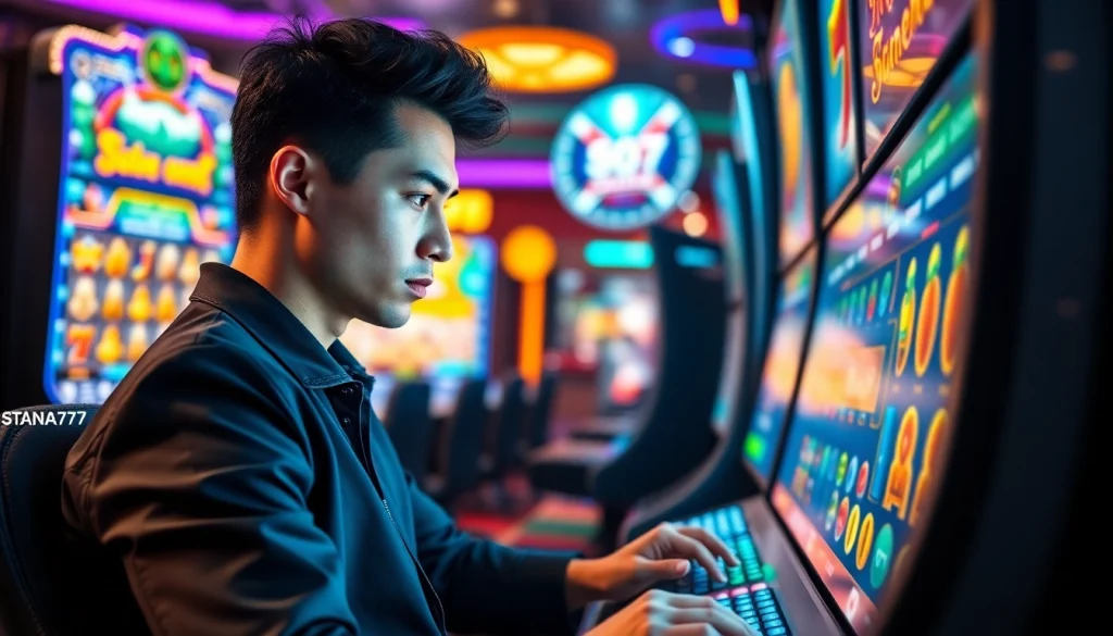 Istana777 mendapatkan pengalaman bermain slot yang seru dengan gamer fokus di layar.