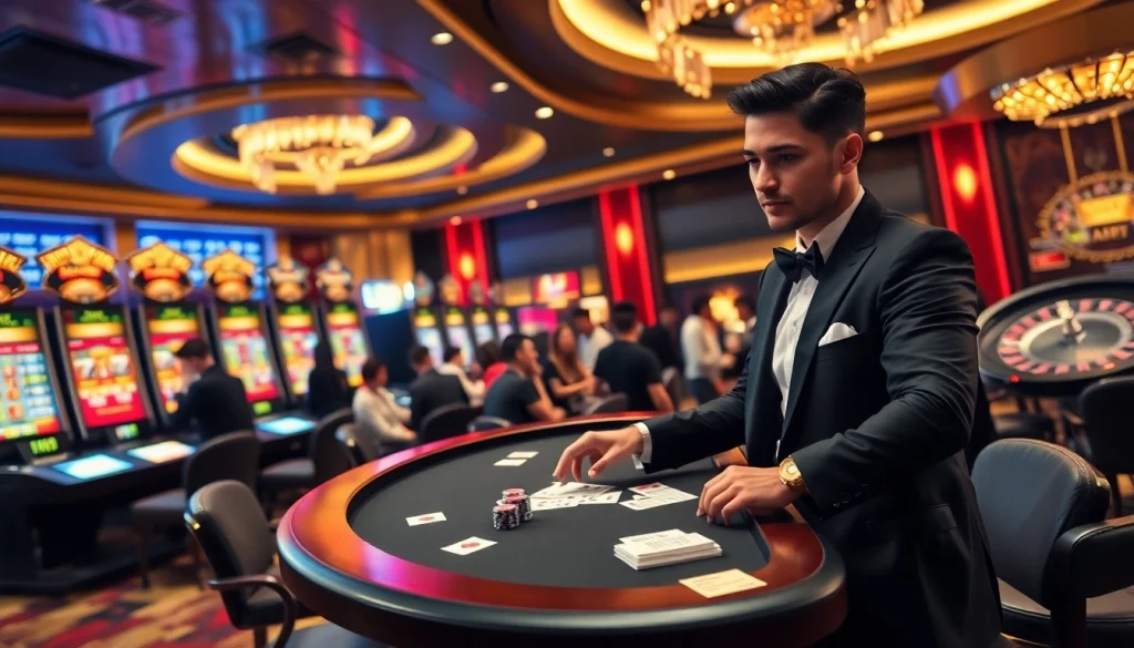 Experience the thrill of UU88 with vibrant casino action featuring poker tables and roulette wheels.