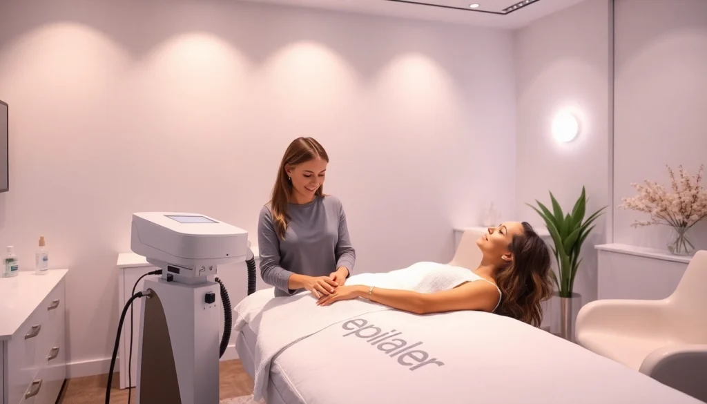 Epilare laser treatment in a modern beauty salon, showcasing advanced technology and a professional atmosphere.