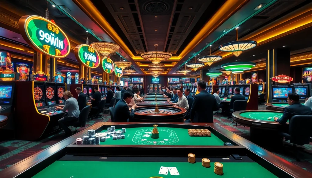 Experience the thrill of 99win as players engage with exciting casino games and vibrant slot machines.