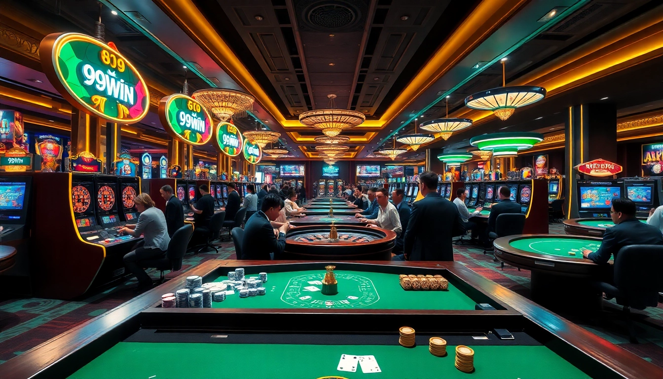 Experience the thrill of 99win as players engage with exciting casino games and vibrant slot machines.