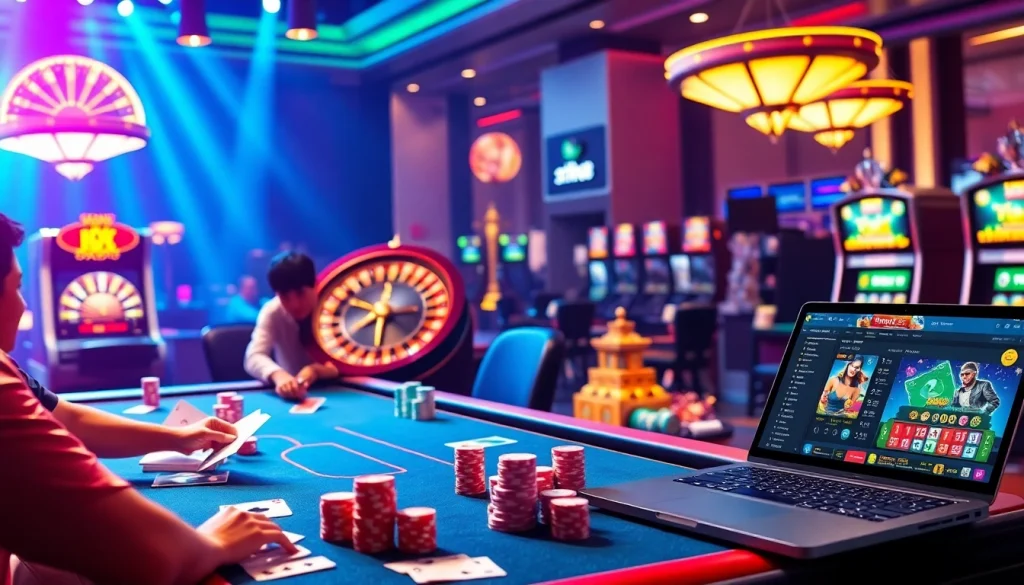 Enjoying a thrilling casino game at Nhà Cái mm88 with vibrant tables and exciting betting.
