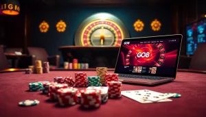 Experience thrilling gameplay with GO8's vibrant casino interface featuring poker chips and roulette.