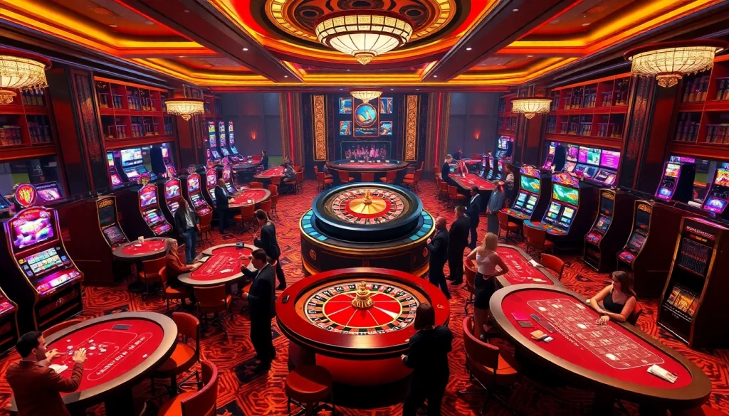 Experience the thrill of five88 in a luxurious casino environment with vibrant games and eager players.