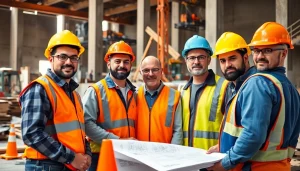 Team of construction workers collaborating, highlighting construction association north carolina.