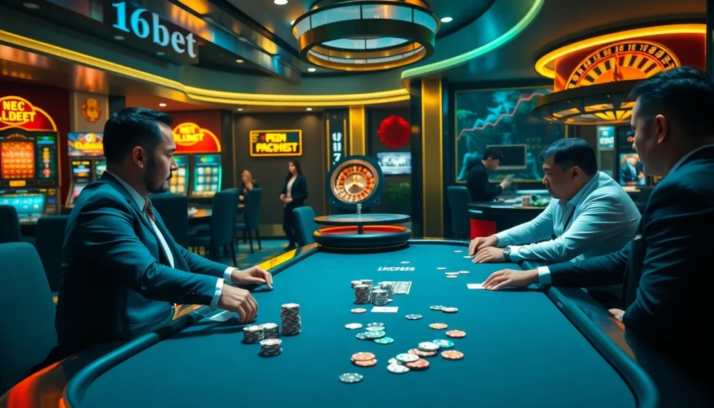 Players betting at a glamorous 166bet casino table with vibrant colors and professional ambiance.