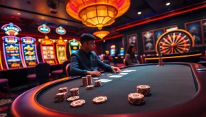 Engage with thrilling poker action at 11UU casino, showcasing a luxurious table filled with high-quality chips and cards.