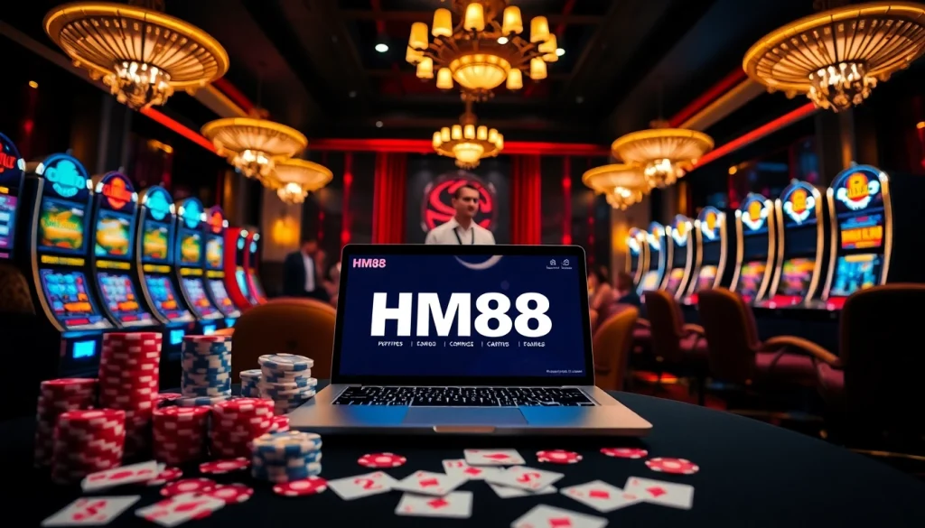 Experience thrilling gameplay at HM88's live casino table with vibrant cards and chips.