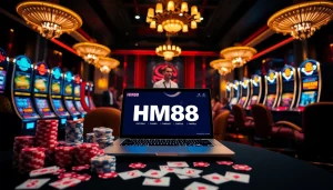 Experience thrilling gameplay at HM88's live casino table with vibrant cards and chips.