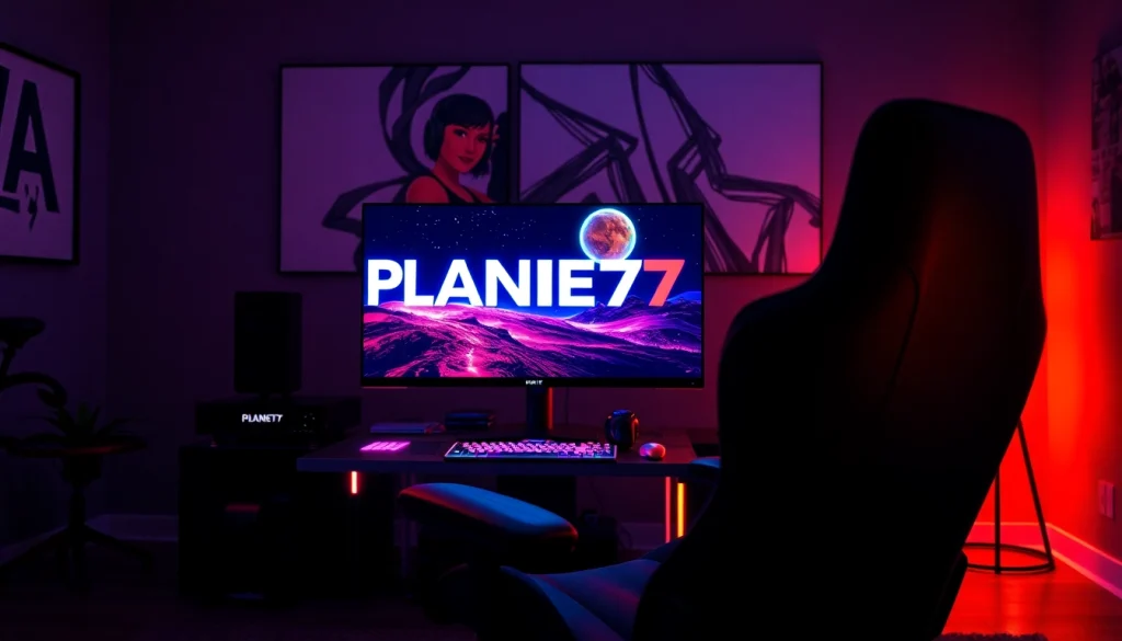 Menampilkan permainan PLANET77 game dengan pengaturan gaming modern dan suasana yang energik.