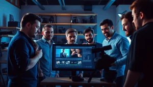 Showcase of a Video Production Company Calgary team editing and collaborating in a modern studio.